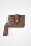 Suede Velina Minimal Wallet with Keychain and Card Holder Detail - 2