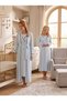 New Season Blue Ribbed Nursing Feature Full Length 100% Cotton Winter Long Sleeve Special Design Maternity Pajamas Nightgown Set - 8