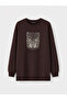 Two Mt Shop Quality Lcw Everyday Brown Oversize Printed Women's Sweatshirt Tunic