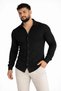 Men's Waffle Fabric Long Sleeve Button down Open Collar Regular Fit Shirt - Black