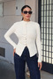 Women's Ecru Pleated Detailed Buttoned High Collar Knit Sweater - 2