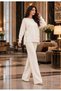 Women's Tricot Suit with Side Buttons and Pique Knitted Pants - 5