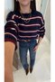 Retra Navy Blue Burgundy Striped Knitwear