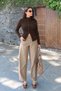 Women's Brown Pleated Detailed Buttoned High Neck Knit Sweater - 2