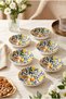 Set of 6 Colorful Citrus Flower Patterned Jam or Snack Bowls - 13 cm - Decorative Serving Bowl, Breakfast Bowl, Jam Bowl, Treat Bowl - 2