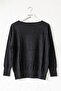 Black Boat Neck Long Sleeve Ribbed Horizontal Decorative Stitched Casual Oversize Knitwear Sweater 68 70 - 2