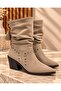 Women's Mink Suede Pointed Toe Boots with Drawstring and Tassel Detail on the Back