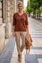 Brown V-Neck Long Sleeve Ribbed Cuff Decorated Buttoned Casual Knitwear Sweater 66 62 - 5