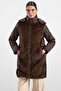Quilted Coat with Detachable Hood and Plush Detail on the Front Brown 6937 - 4