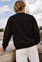 Men's Oversize Sweatshirt Spark Cat Printed Black – Crew Neck, 3 Thread Raster Fleece - 5