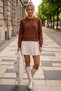 Brown Polo Collar Long Sleeve Half Placket Buttoned Glittery Ribbed Hem Casual Knitwear Sweater 58 58 - 7