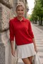 Red Polo Collar Long Sleeve Half Placket Buttoned Collar Skirt and Embroidered Cuff Knitwear Sweater 64 60 - 3