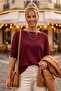 Burgundy Boat Neck Long Sleeve Ribbed Horizontal Decorative Stitched Casual Oversize Knitwear Sweater 68 70 - 3