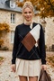 Black Crew Neck Long Sleeve Diamond Patterned Stoned Casual Knitwear Sweater 68 63 - 4