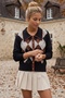Black Jacket Collar Long Sleeve Diamond Patterned Decorative Buttons on the Front Unfastened Stitched Casual Knitwear Sweater 62 60 - 3