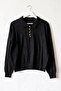 Black Polo Collar Long Sleeve Half Placket Buttoned Glittery Hem Ribbed Casual Knitwear Sweater 58 58 - 2