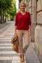 Red V-Neck Long Sleeve Ribbed Collar with Chain Accessory Casual Knitwear Sweater 63 62 - 5