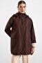 Garni Detailed Detachable Hooded Oversized Short Trench Coat Brown 6935 - 5