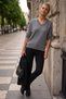 Gray Melange V-Neck Long Sleeve Ribbed Collar with Chain Accessory Casual Knitwear Sweater 63 62 - 7