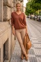 Brown V-Neck Long Sleeve Ribbed Collar with Chain Accessory Casual Knitwear Sweater 63 62 - 5