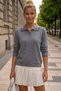 Gray Melange Polo Collar Long Sleeve Half Placket Buttoned Collar Skirt and Embroidered Cuff Knitwear Sweater 64 60