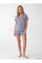 Lcw Dream Navy Blue Shirt Collar Striped Women's Shorts Pajama Set - 2