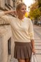 Ecru Polo Collar Long Sleeve Half Placket Buttoned Glittery Ribbed Hem Casual Knitwear Sweater 58 58 - 4