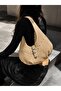 Studded Buckle Half Moon Shaped Suede Women's Shoulder Bag - 3