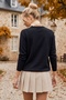 Black Crew Neck Long Sleeve Diamond Patterned Stoned Casual Knitwear Sweater 68 63 - 8