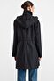 Removable Hooded Drawstring Waist Plus Size Trench Coat Black 6936 - 8