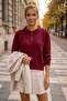 Burgundy Polo Collar Long Sleeve Half Placket Buttoned Glittery Ribbed Hem Casual Knitwear Sweater 58 58 - 4