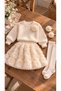 Girl's 3D Floral Skirt Suit Knitwear Sweater Skirt Socks Bag and 2 Buckles 6-Piece Set Ecru - 2