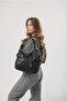Women's Washed Leather Shoulder Bag Large Size Multi-Compartment Zippered Hand and Shoulder Bag Black 18128