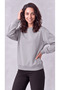 Women's Gray Crew Neck Soft Puff Fabric Casual Comfortable Sweatshirt - 5
