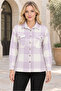 Women's Buttoned Long Sleeve Plaid Patterned Relaxed Cut Chest Pocket Stylish Casual Lilac White Shirt - 4