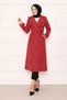 Double-Breasted Button Detailed Lined Long Trench Coat Red
