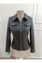 Women's long sleeve short leather jacket with front zipper and pockets - 7