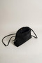 Black Suede Long Strap Drawstring Crossbody Bag - 5