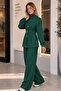 High Collar Zippered Double Suit Set A1417 Emerald Green - 3