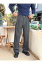 Giesto Pleated Striped Baggy Fabric Trousers Gray - 4