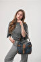 Women's Washed Leather Shoulder Bag Large Size Multi-Compartment Zippered Hand and Shoulder Bag Blue 18128 - 3