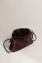 Brown Suede Long Strap Drawstring Crossbody Bag - 5