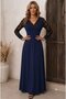 Women's long sleeve v-neck ruched long janjan crepe dress