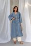 V-Neck Accessory, Tie-Waist, Long Denim Kimono-Cap Hijab - 3