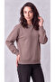 Women's Brown Crew Neck Soft Puff Fabric Casual Comfortable Sweatshirt - 2
