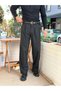 Giesto Pleated Striped Baggy Fabric Trousers Black
