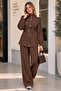 High Collar Zippered Double Suit Set A1417 Brown