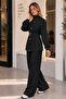 High Collar Zippered Double Suit Set A1417 Black - 2