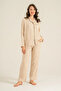 Women's Striped Satin Long Sleeve Pajama Set Beige - 6