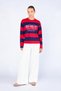 Women's Navy Blue Crew Neck New York Letter Printed Striped Sweatshirt - 2